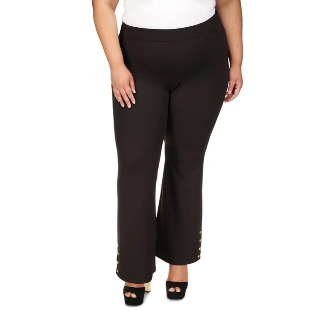 Michael Kors Women's Trendy Plus Size Snap Flare-Leg Dress Pants Black Size 3X